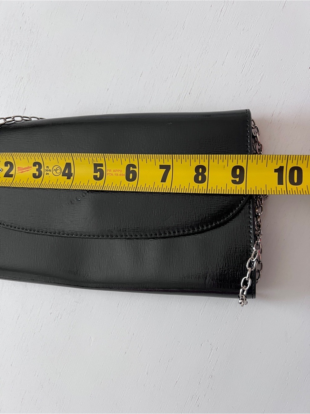 Nordstrom Black Leather Flap Clutch Evening Crossbody Bag Silver Chain - Picture 5 of 8